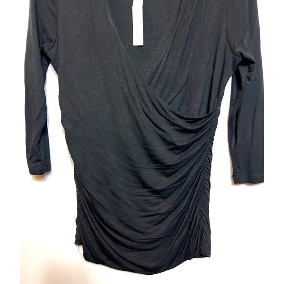 Patty Black Deep V-Neck Ruched Waist Sweater 3/4 Sleeves Rayon/Spandex Large NWT - Picture 7 of 7
